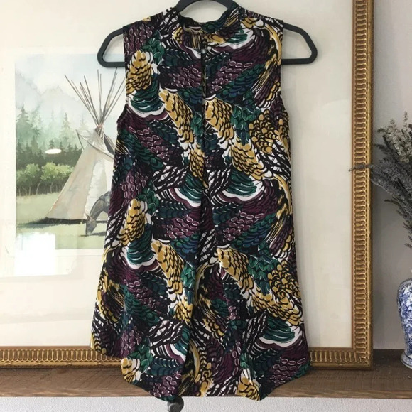 Halogen Printed Feather Fall Tank Career Blouse - Picture 2 of 7